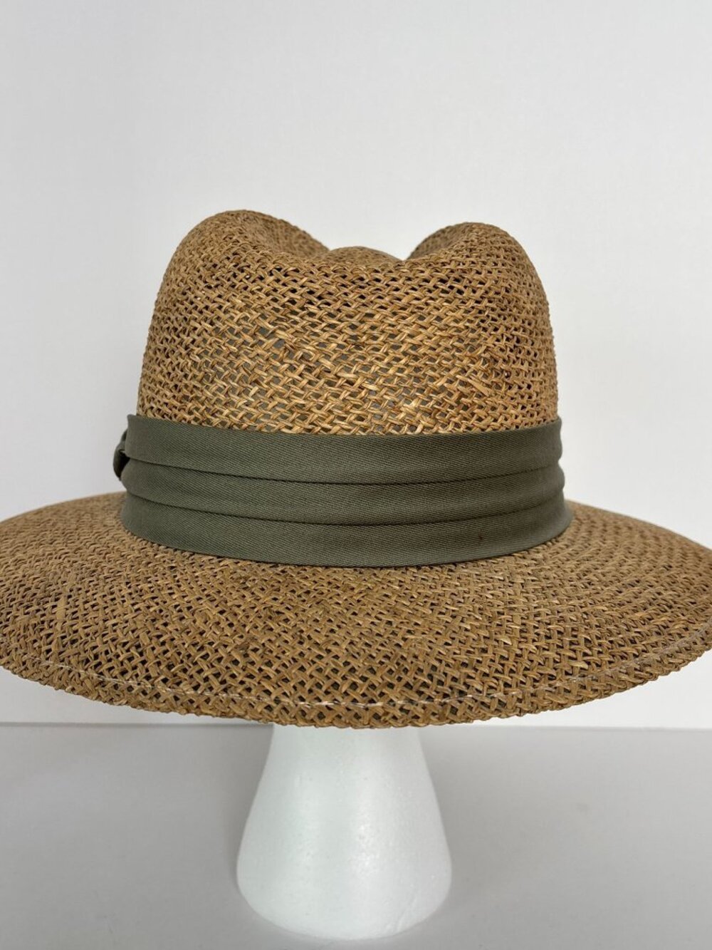 Summer Club Straw Sun Hat L XL Wide Brim Fedora Boho Beach Olive Band Festival - Picture 5 of 9